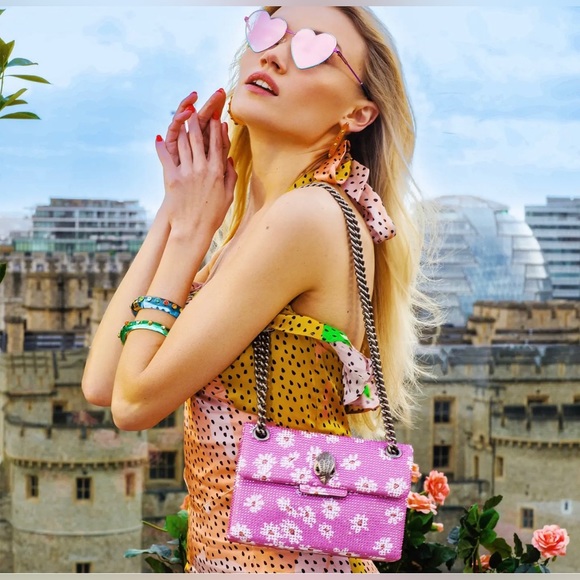 Kurt Geiger London Pink Rhinestone Flower Fabric Mini Kensington Crossbody Bag - Picture 11 of 11